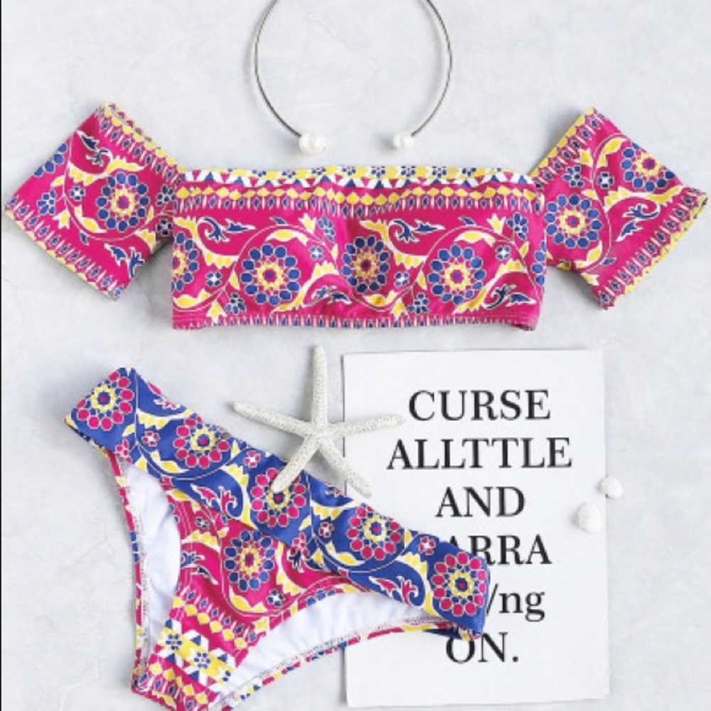 Bikini Floral Pink Yellow Print Size M NWOT - Picture 2 of 4